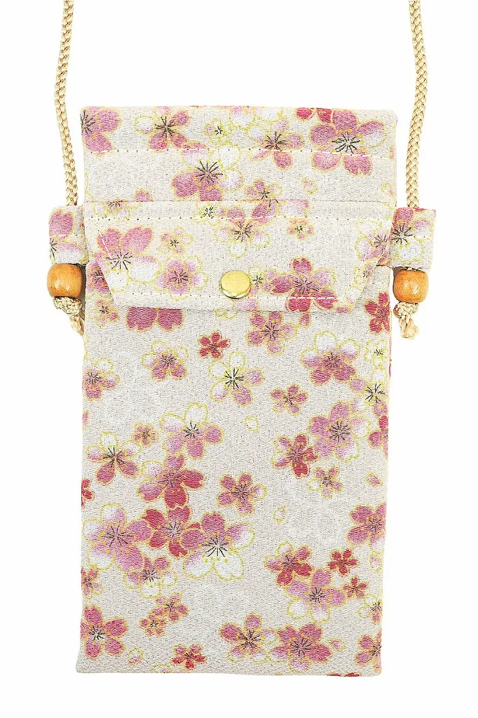 【新登場！和KOMONO 小紋工房　お洒落！ポシェットスマホショルダー】桜の舞　ピンク