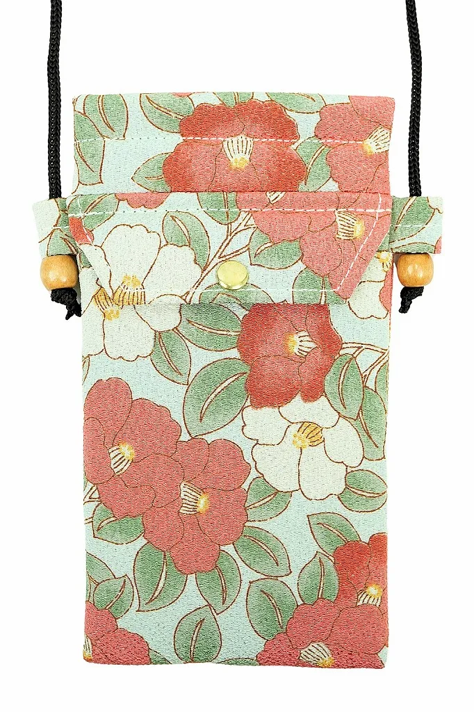 【新登場！和KOMONO 小紋工房　お洒落！ポシェットスマホショルダー】モダン椿　ミント