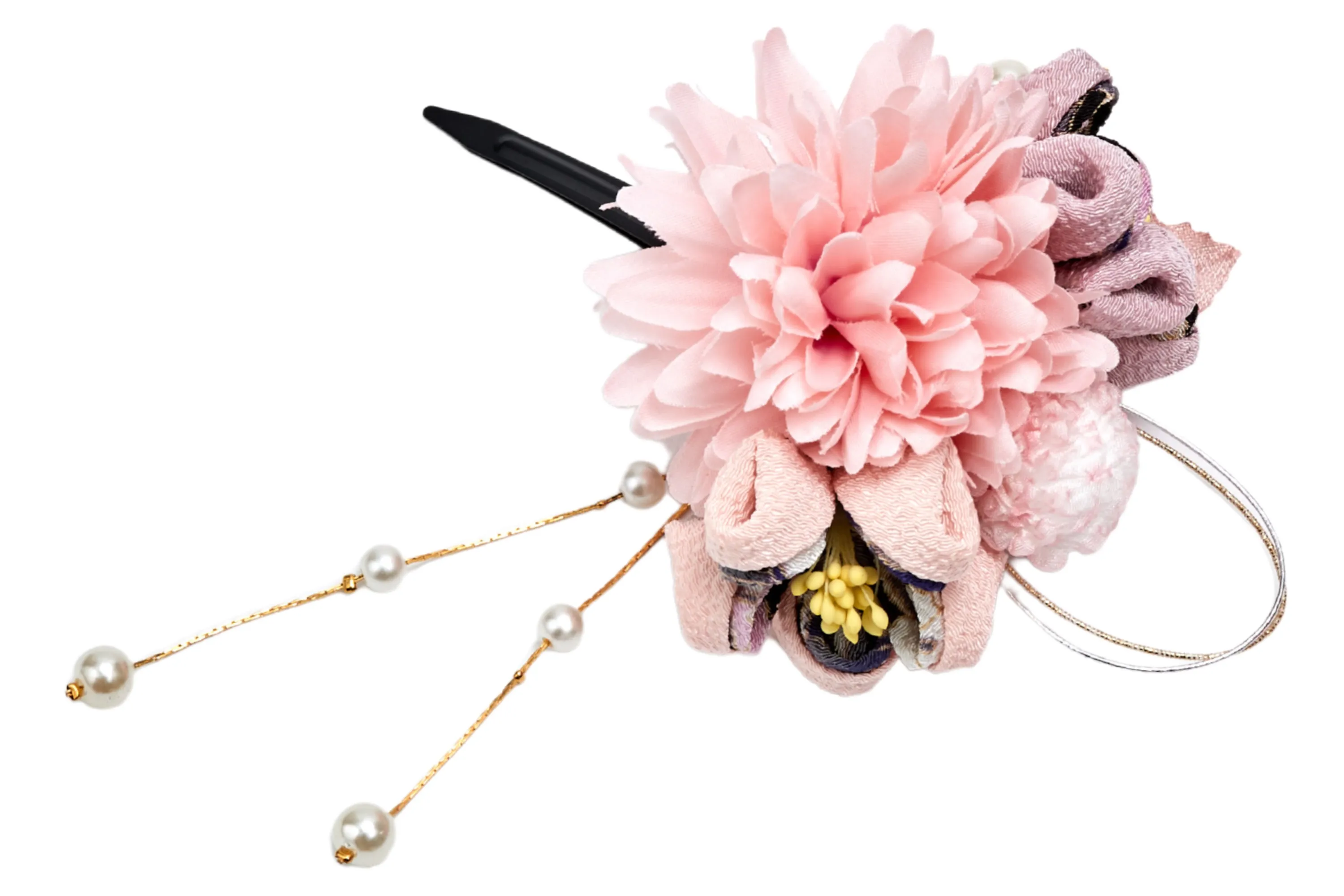 【新登場！和KOMONO 小紋工房　華やかな髪飾り！ちりめんお花クリップ】桜づくし　紺×ピンク