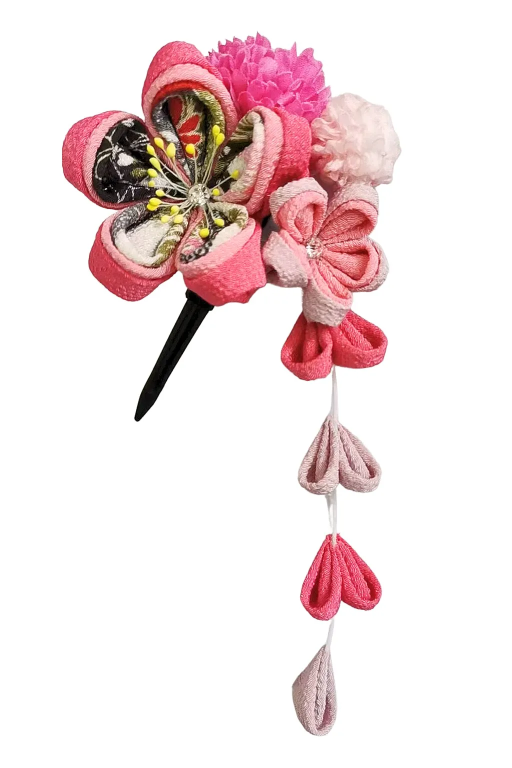 【新登場！和KOMONO 小紋工房　優美な髪飾り！ピンポンマムヘアクリップ】四季雅　黒×濃いピンク