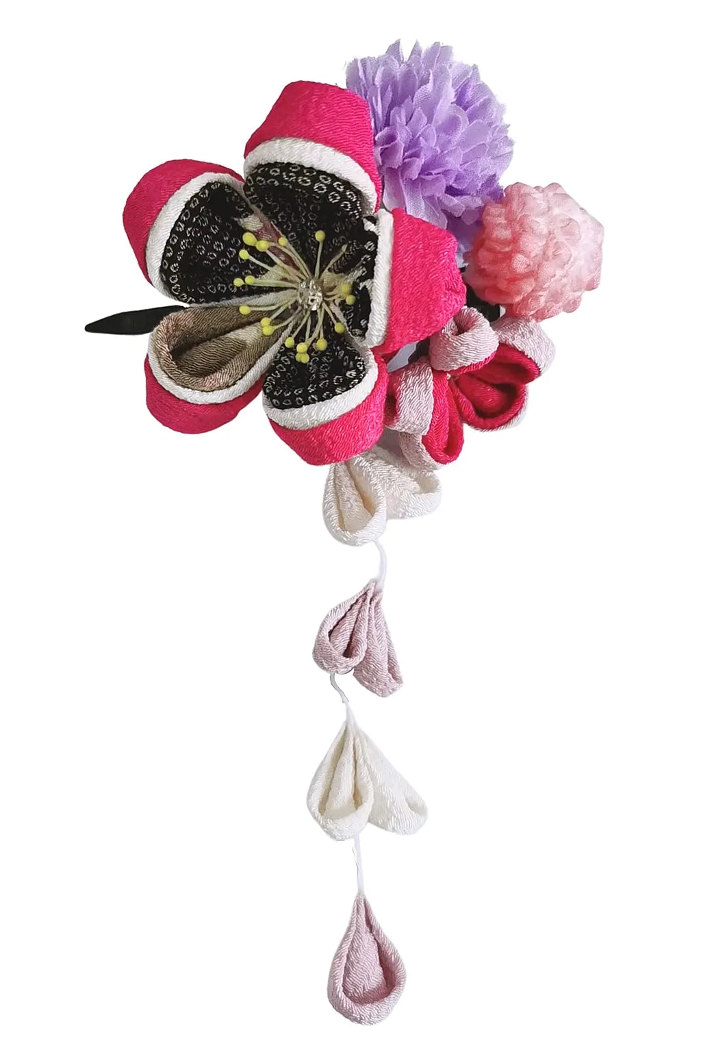 【新登場！和KOMONO 小紋工房　優美な髪飾り！ピンポンマムヘアクリップ】楓桜　黒×パープル