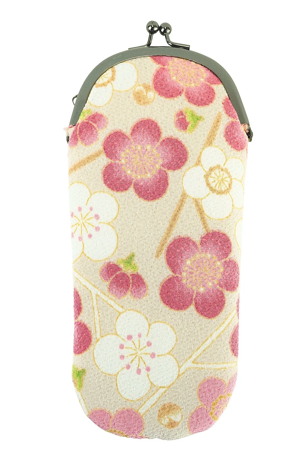 【新登場！日本製！和KOMONO 小紋工房　お洒落！がま口縦型メガネケース】モダン梅　ピンク