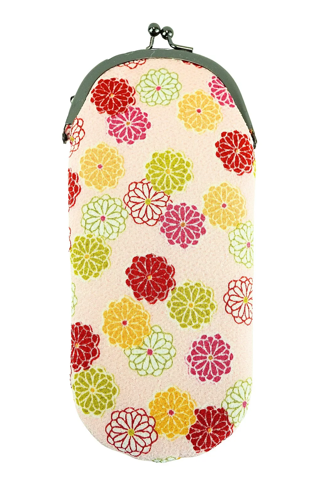 【新登場！日本製！和KOMONO 小紋工房　お洒落！がま口縦型メガネケース】はいから小菊　ピンク