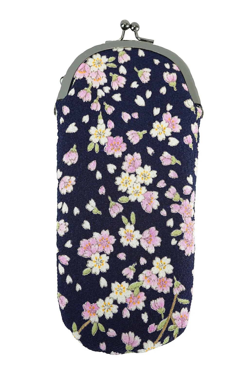 【新登場！日本製！和KOMONO 小紋工房　お洒落！がま口縦型メガネケース】桜　紺