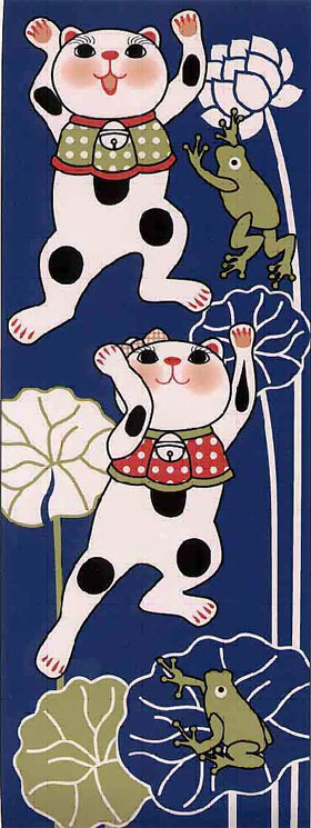 【安心の日本製】人気の福まねき猫シリーズ 手ぬぐい 雨蛙