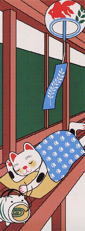 【安心の日本製】人気の福まねき猫シリーズ 手ぬぐい ～夏～ お昼寝