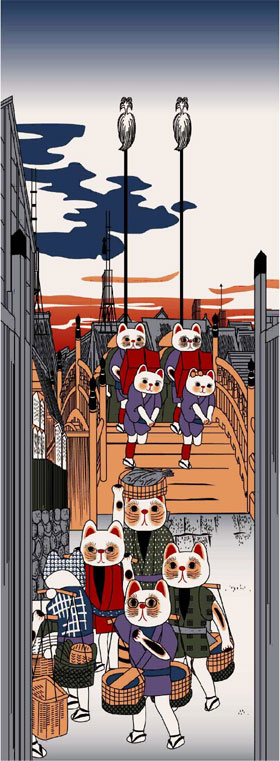 【安心の日本製】人気の福まねき猫シリーズ 手ぬぐい ～日本～ 日本橋