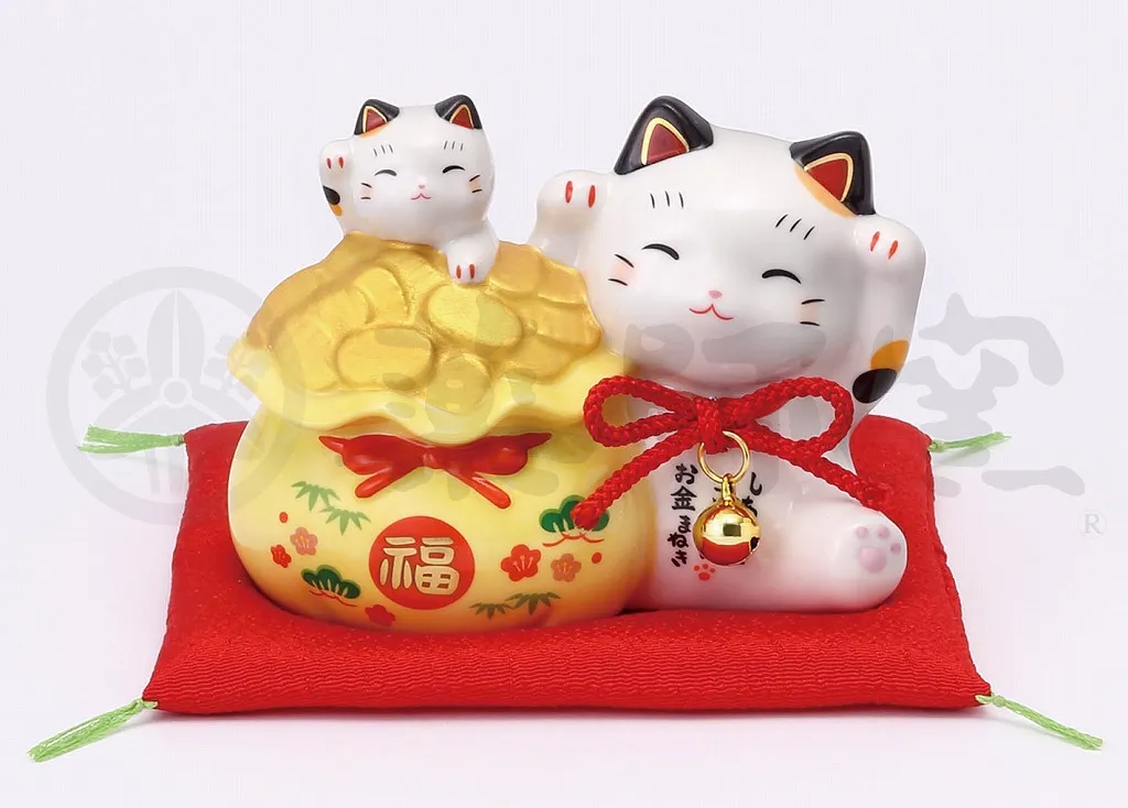 【新発売！やきものの街、瀬戸市発祥のブランド！薬師窯！】円満まねき猫(宝袋･親子)