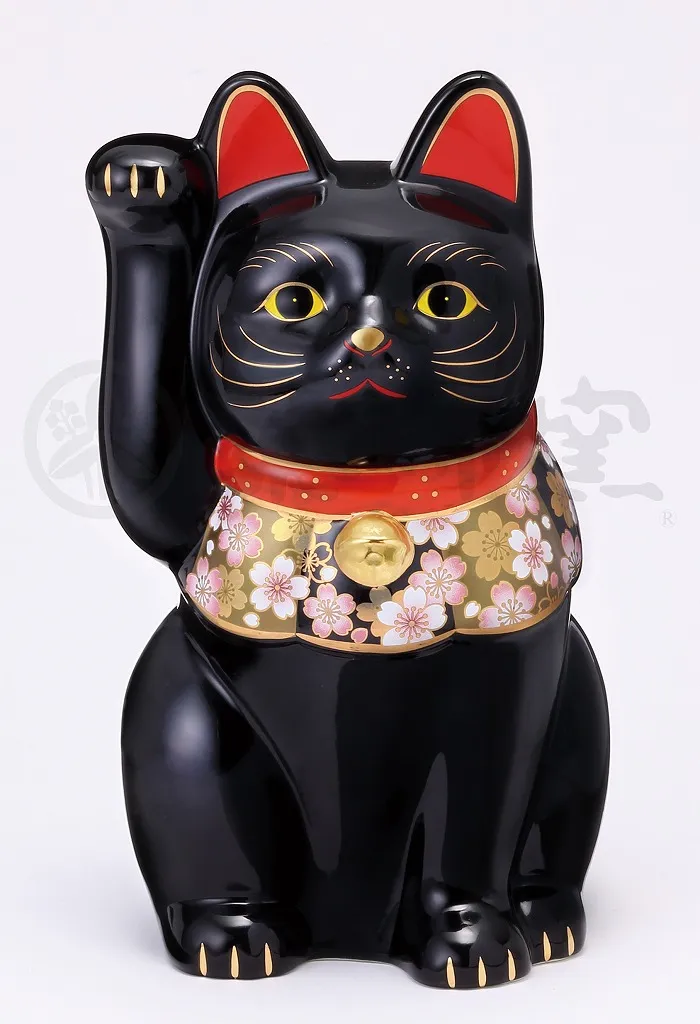【新発売！やきものの街、瀬戸市発祥のブランド！薬師窯！】桜づくし招き猫(黒･大)