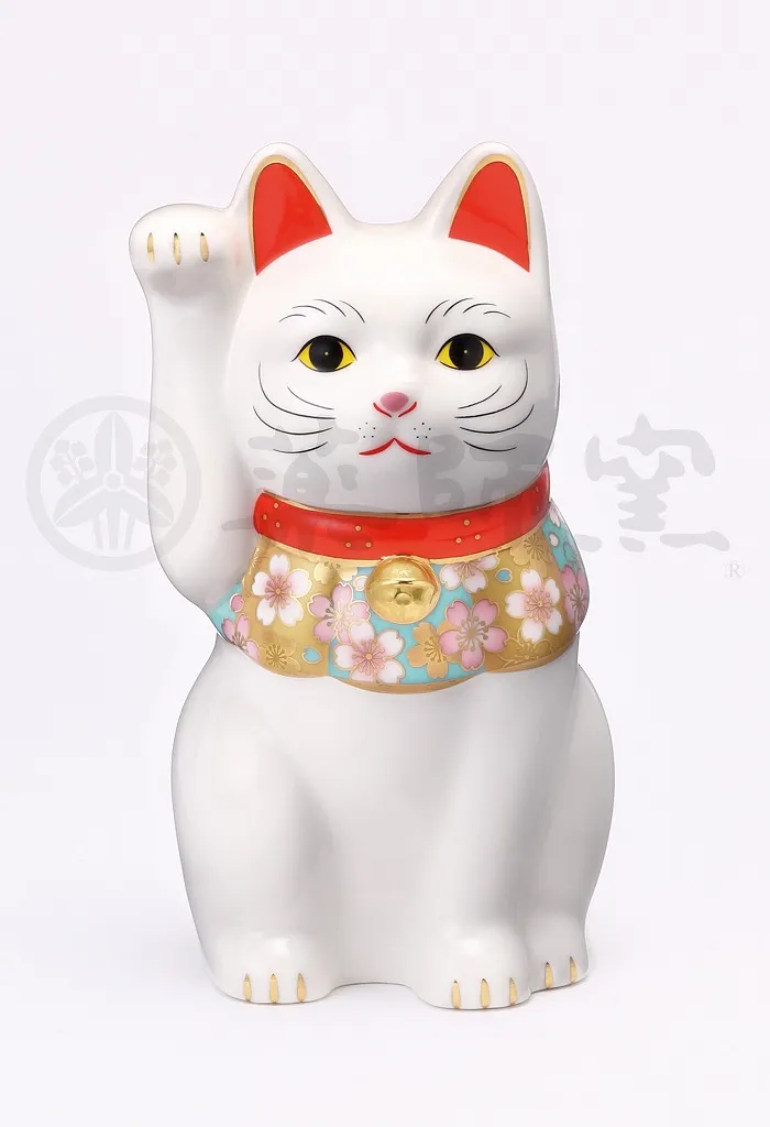 【新発売！やきものの街、瀬戸市発祥のブランド！薬師窯！】桜づくし招き猫(白･中)