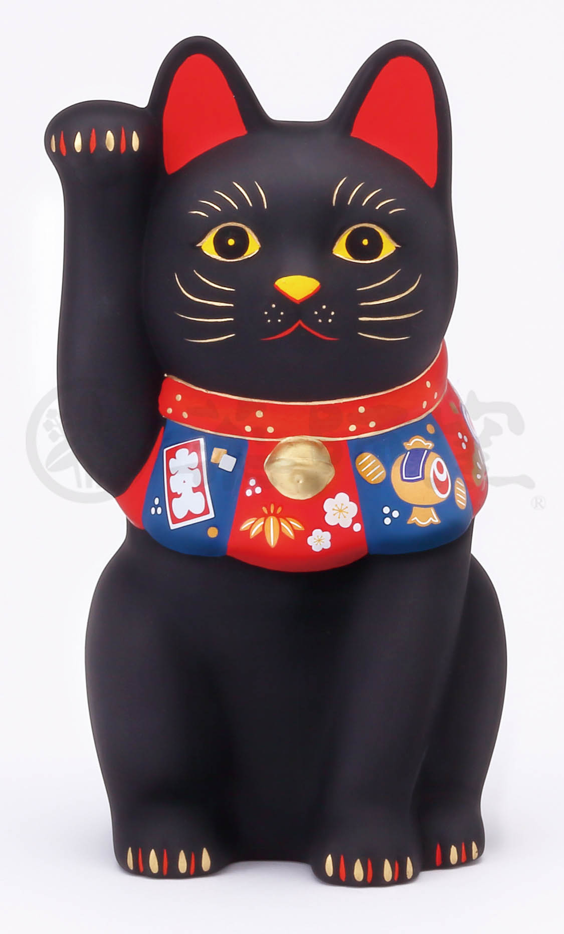 【ご紹介します！日本製！やきものの街、瀬戸市発祥のブランド！薬師窯！】福づくし招き猫(黒・大)