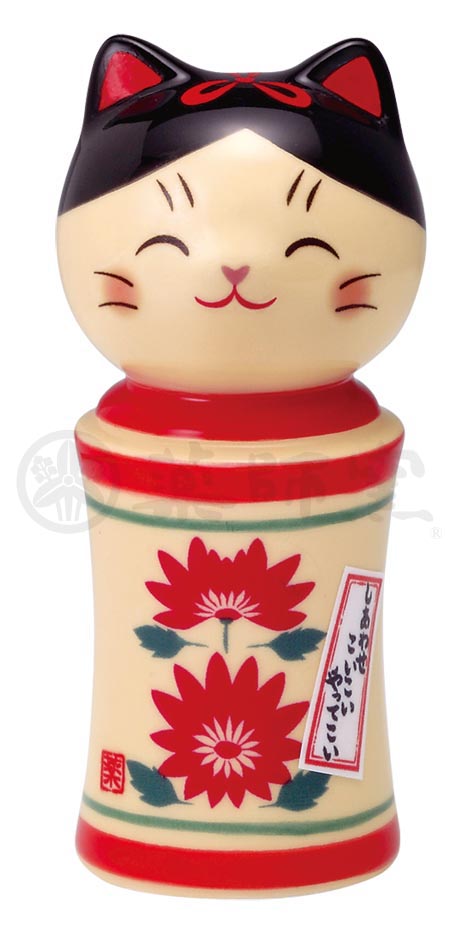 【新登場！やきものの街、瀬戸市発祥のブランド！薬師窯！】彩絵しあわせ猫こけし（菊花・小）
