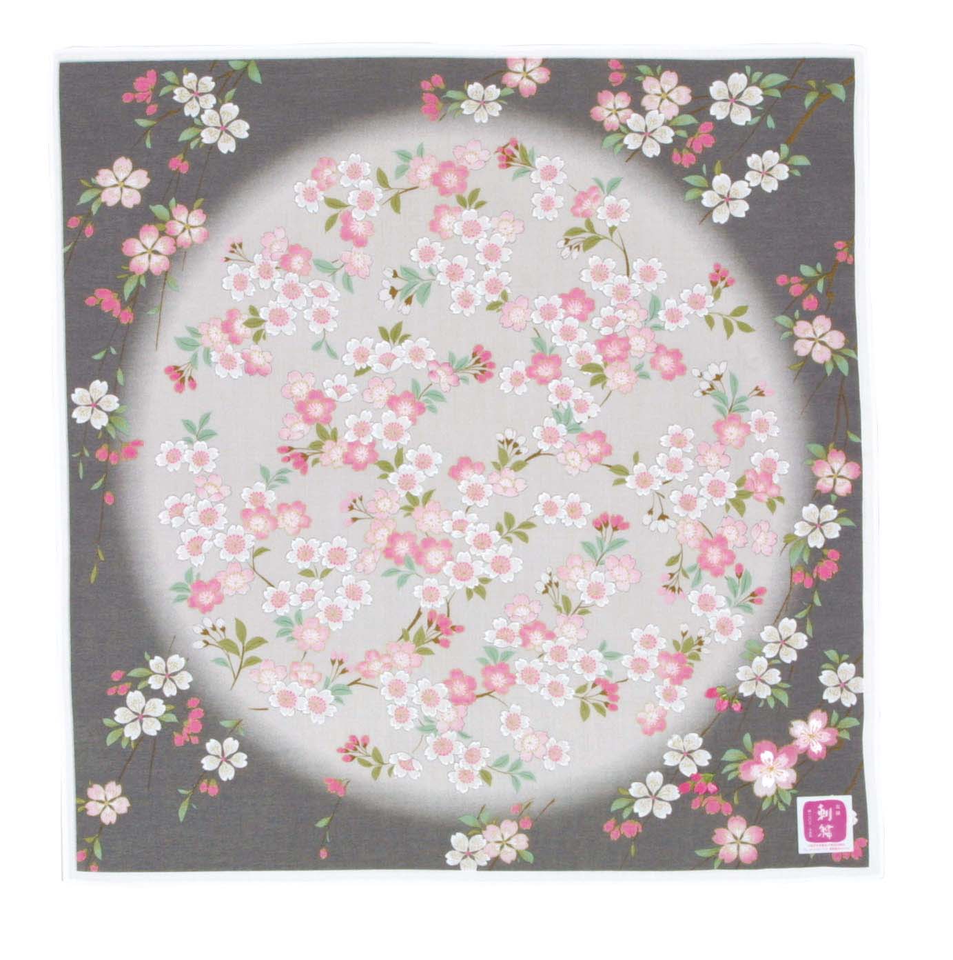 【ご紹介します！安心の日本製！友禅刺繍 刺繍ハンカチ】夢見桜　クロ