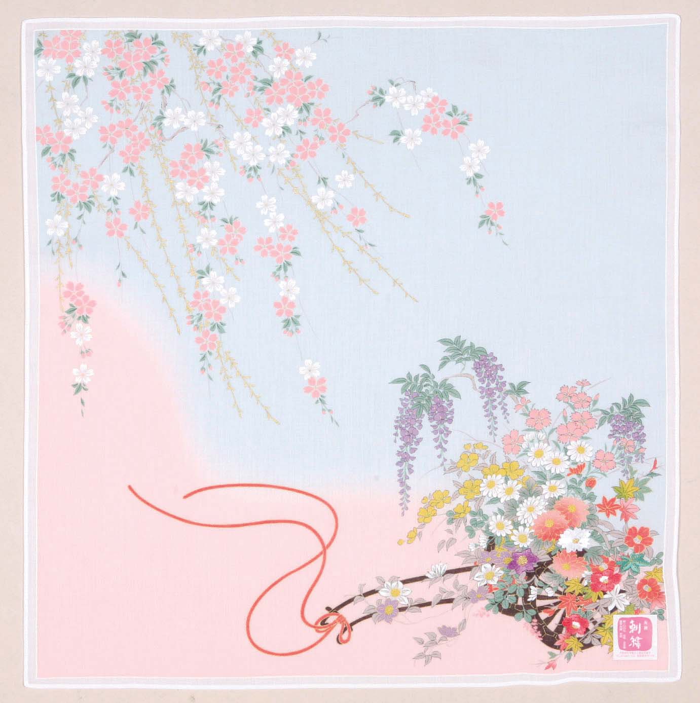 【ご紹介します！安心の日本製！友禅刺繍 刺繍ハンカチ】花車春秋　ピンク