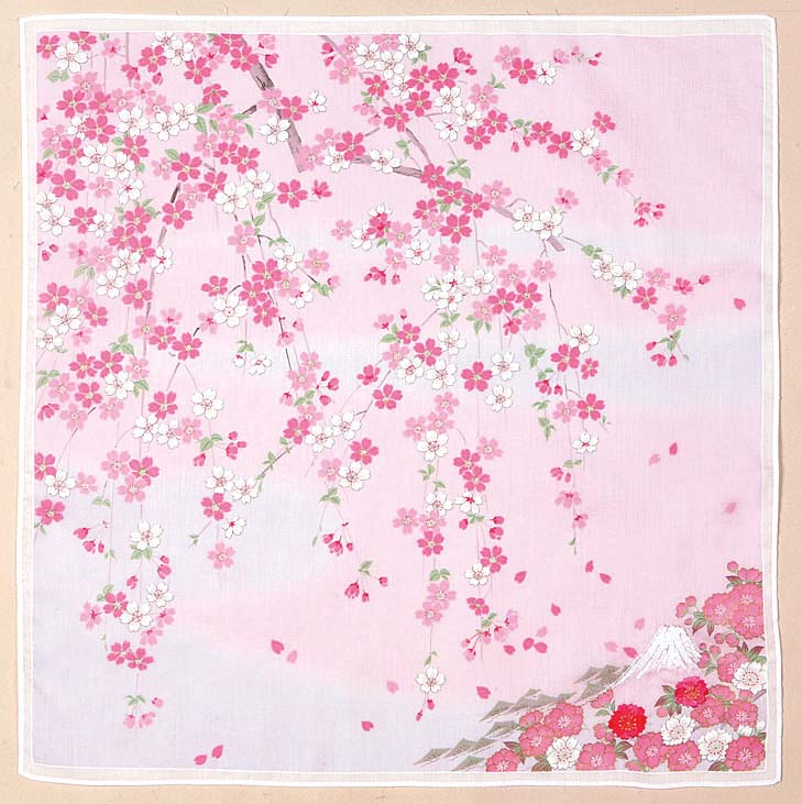 【ご紹介します！安心の日本製！友禅刺繍 刺繍ハンカチ】富士山　ピンク