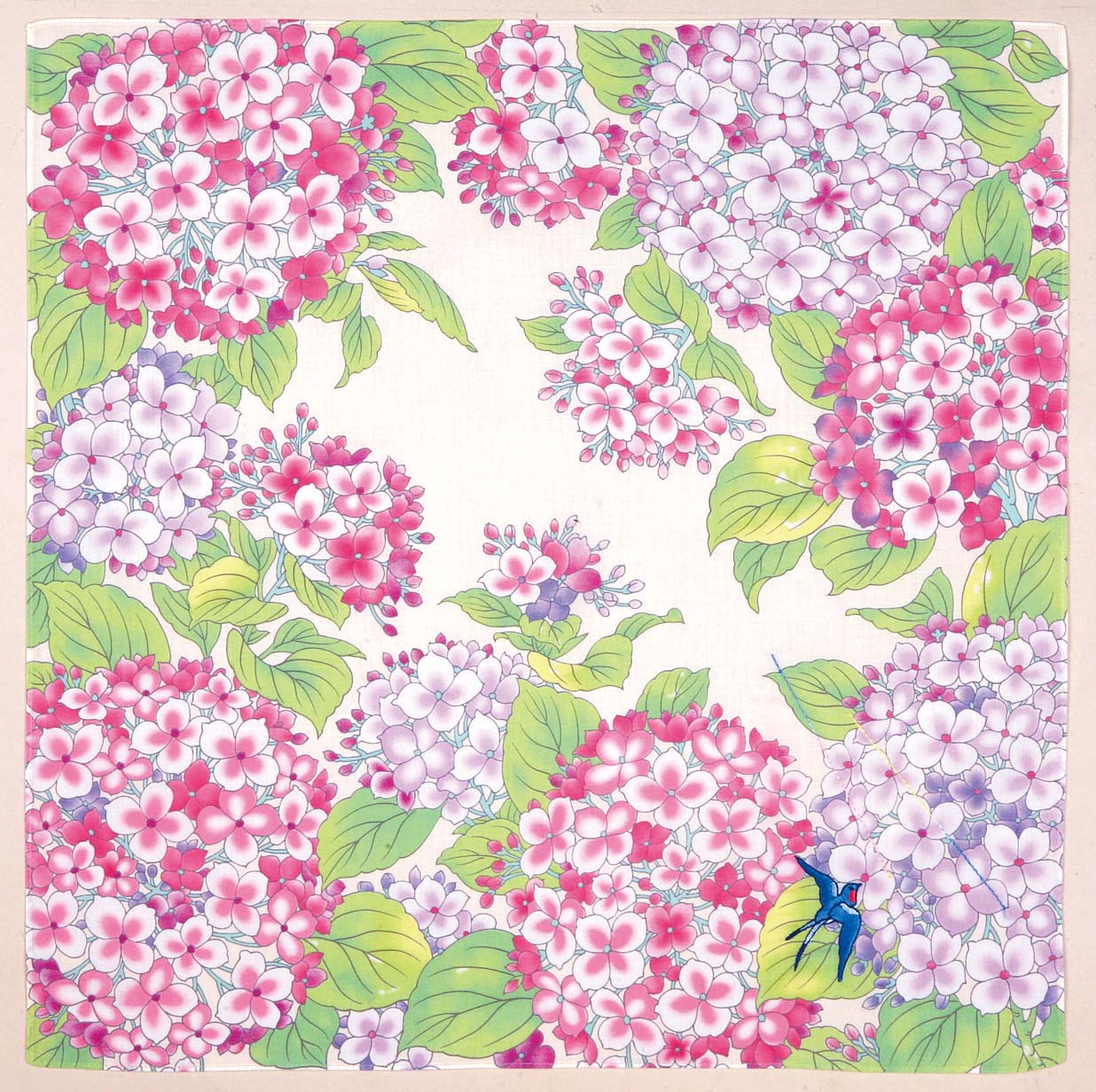 【ご紹介します！安心の日本製！花柄が美しい！en.gawa. 刺繍ハンカチ】紫陽花　ピンク