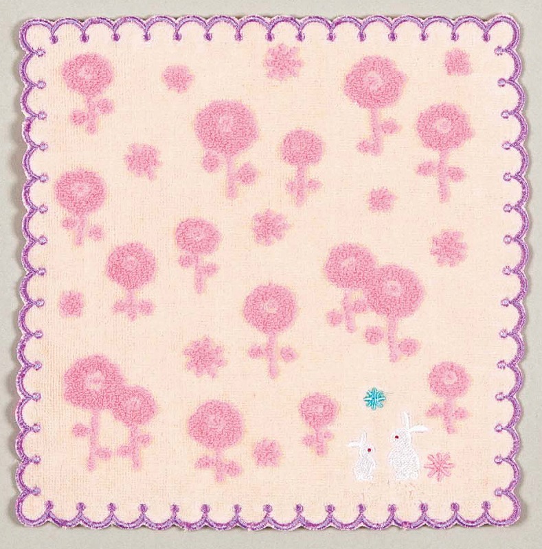 【ご紹介します！ぴょん屋 刺繍スカラータオル】ポンポン花　ピンク