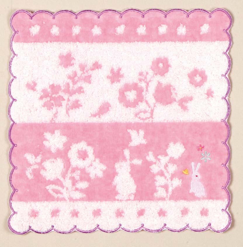 【ご紹介します！ぴょん屋 刺繍スカラータオル】花ボーダーうさぎ　ピンク