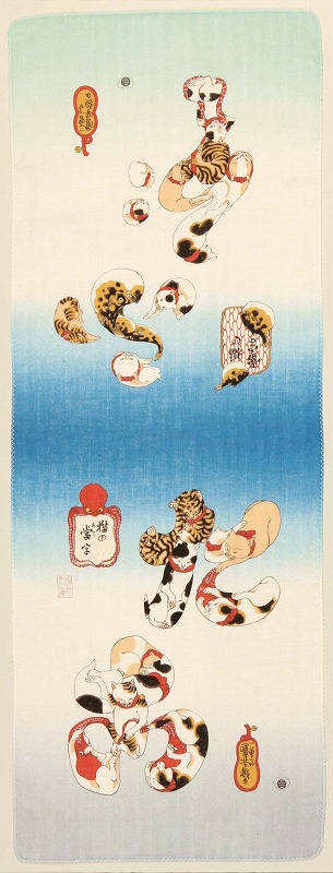 【ご紹介します！安心の日本製！国芳の浮世絵 浮世絵二重ガーゼ手拭い】蛸とふぐ