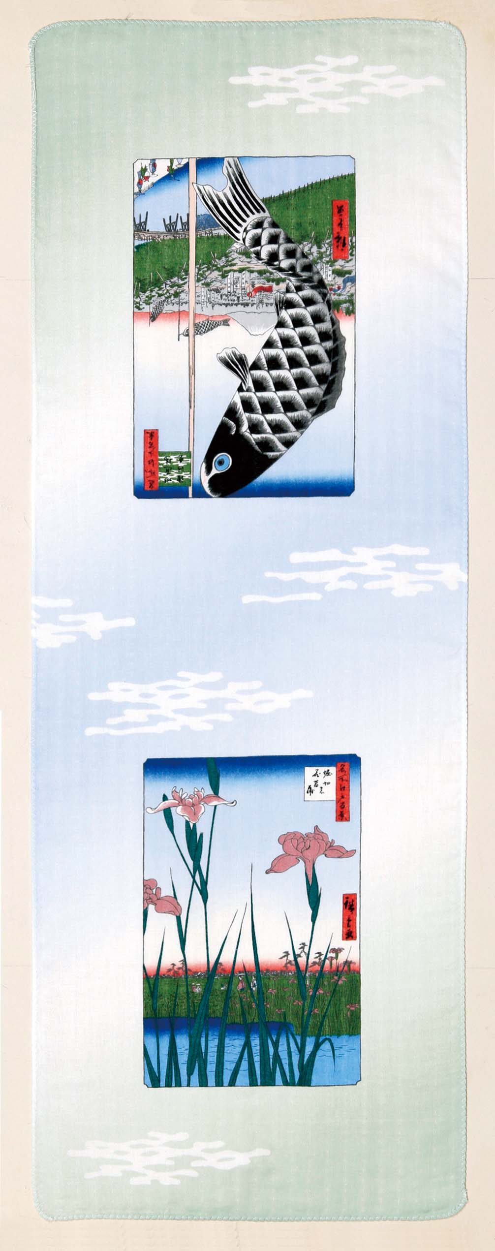 【ご紹介します！安心の日本製！広重の浮世絵 浮世絵二重ガーゼ手拭い】名所江戸百景　鯉
