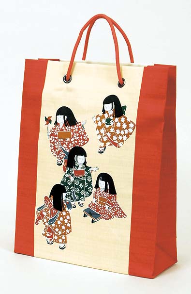 【ご紹介します！安心の日本製！海外土産好適品！京彩 ショッピングバッグ】わらべ　アカ