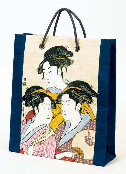 【ご紹介します！安心の日本製！海外土産好適品！京彩 ショッピングバッグ】浮世絵三人　コン