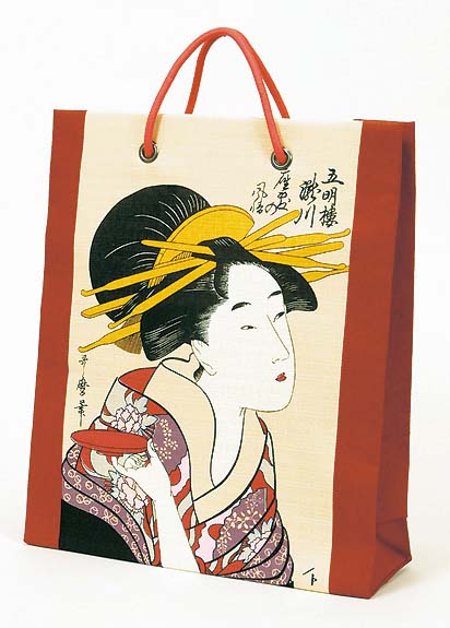【ご紹介します！安心の日本製！海外土産好適品！京彩 ショッピングバッグ】浮世絵一人　アカ