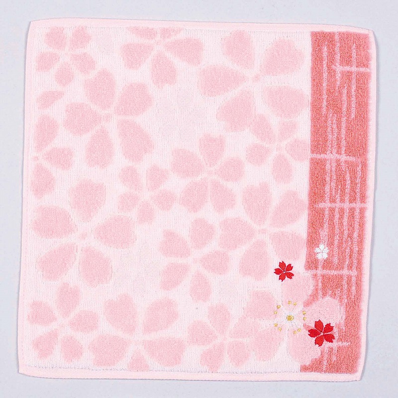 【ご紹介します！安心の日本製！大正浪漫 ジャガード刺繍タオル】桜　ピンク