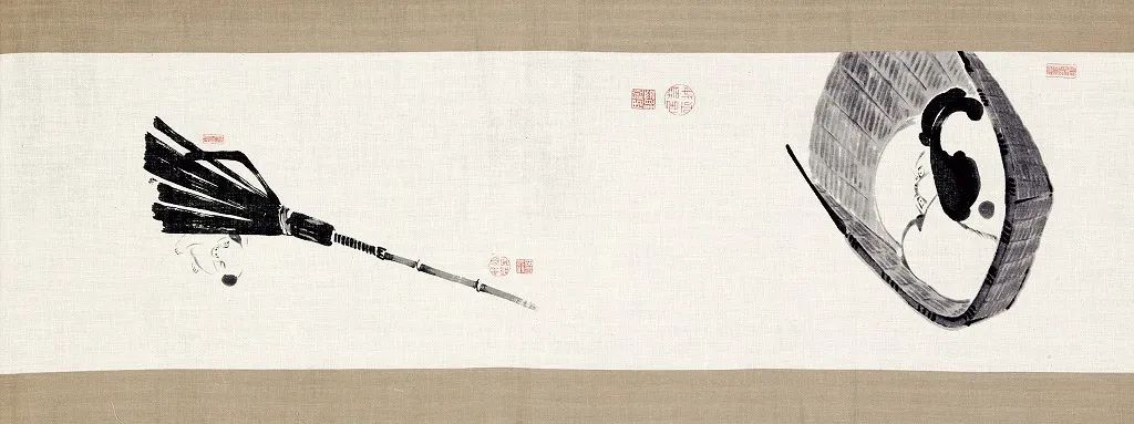 【新登場！安心の日本製！京都の奇才画家の絵がえがかれた二重ガーゼ手拭い】子犬図