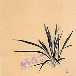 【ご紹介します！有名な画家が描いた絵がモチーフの和柄が人気！正絹ちりめん友仙ふろしき】ラン（金茶）